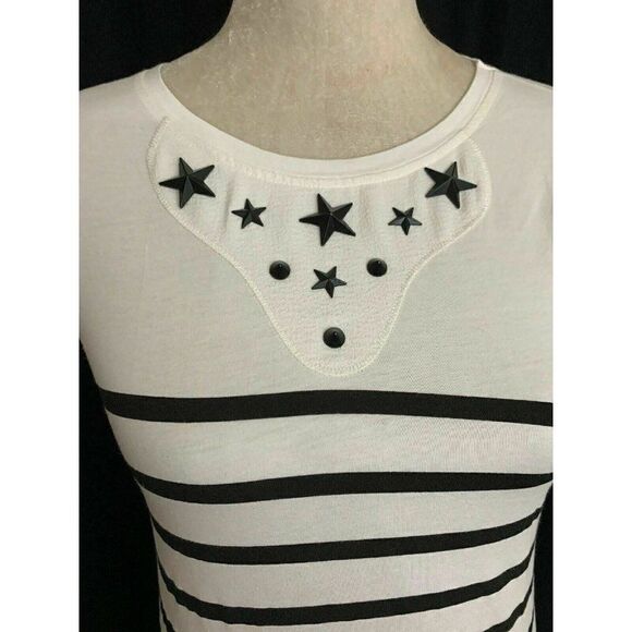Zara WB Womens Black White Striped Star Print Short Sleeve Top T Shirt Small - Picture 2 of 7